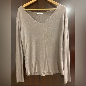 Zara Beige V-Neck Long Sleeve Top
